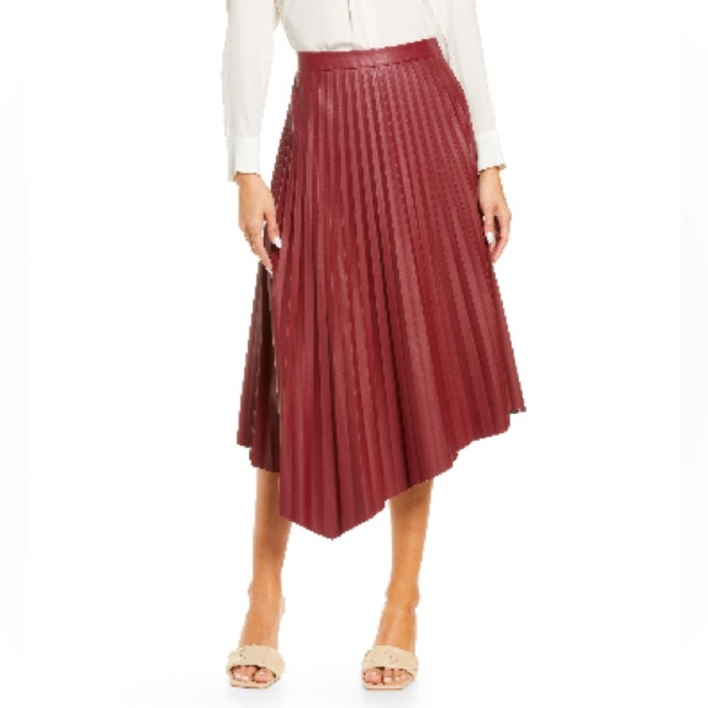 Vince Camuto Pleated Asymmetric Faux Leather Skirt